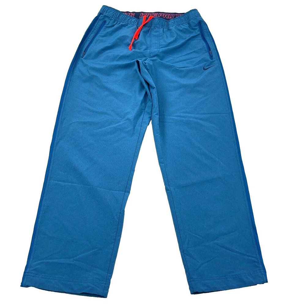 Nike Pants Men Large Blue Pro Track Suit Windbreakers Warm Ups Unlined Teal‎